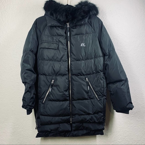 MUBYTREE Thickened Down Black Winter Coat‎ with Faux Fur Hood